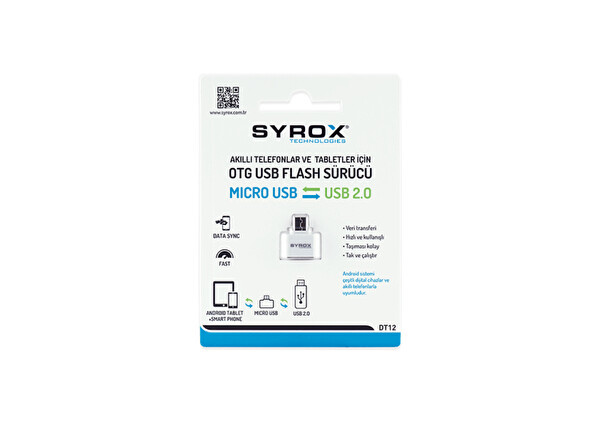 Syrox DT12 Micro USB - USB 2.0 OTG Dönüştürücü - Beyaz
