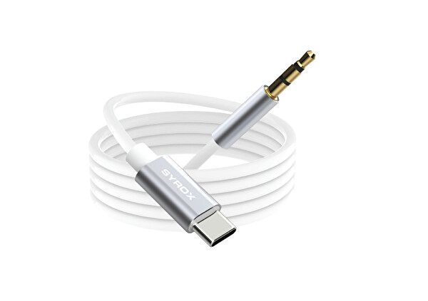 Syrox DT24T-J Type-C - 3.5mm AUX Dönüştürücü 1mt Ses Kablosu - Beyaz