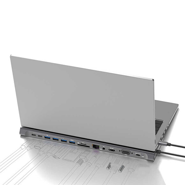 Senon Zore Go Des GD-9120 14 in 1 Stand Özellikli Type-C Hub SD Kart-RJ45-HDMI-VGA-Usb Çoğaltıcı