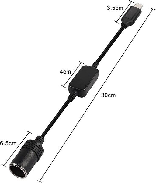 Powermaster Type-C 5Volt- 12V 1A Dişi Çakmak Çevirici 30 CM Kablolu