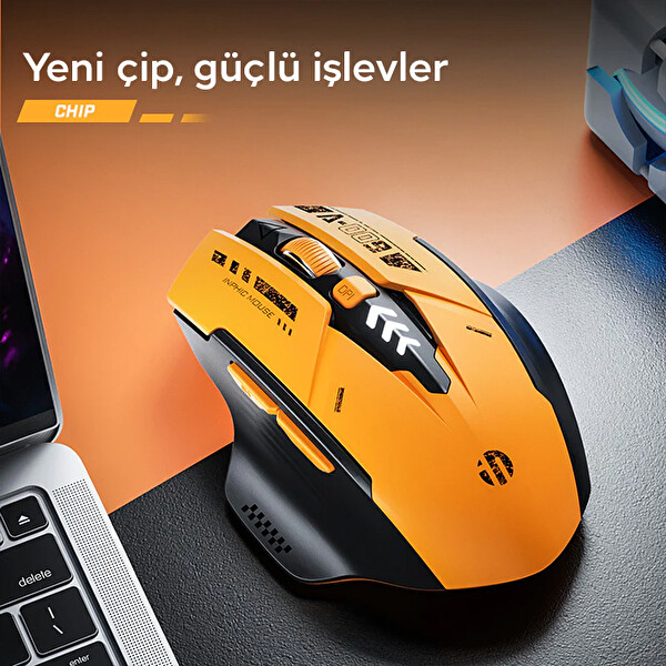 Inphic A9 2.4G Kablosuz ve Bluetooth 5.0/4.0 Mouse Fare Şarj Edilebilir Sarı