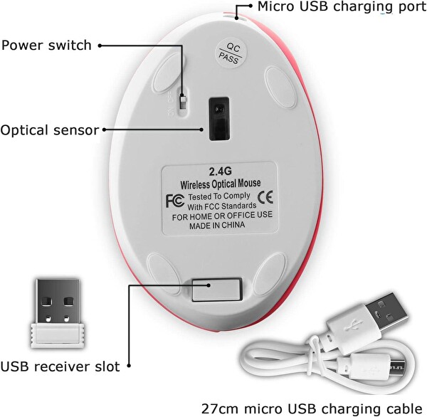 Valkyrie Y08 Dikey Kablosuz 2.4G Sessiz Şarjlı 6 Tuşlu Vertical Mouse 1600DPI 400mAh Pembe