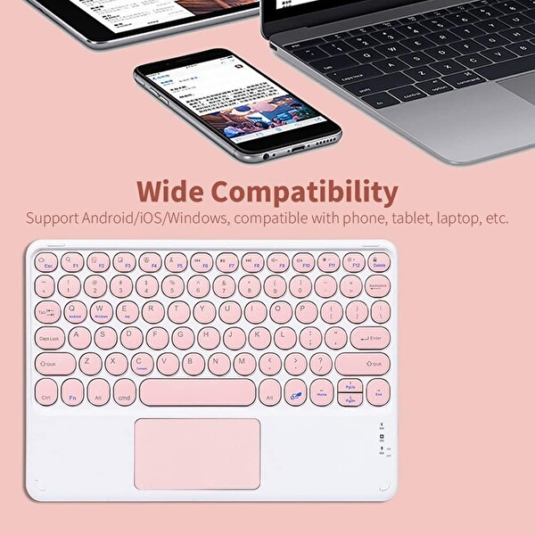 Valkyrie Kablosuz Touchpad Bluetooth Klavye iOS Android Windows Uyumlu Türkçe Şarjlı Ultra İnce Type-C Giriş Pembe