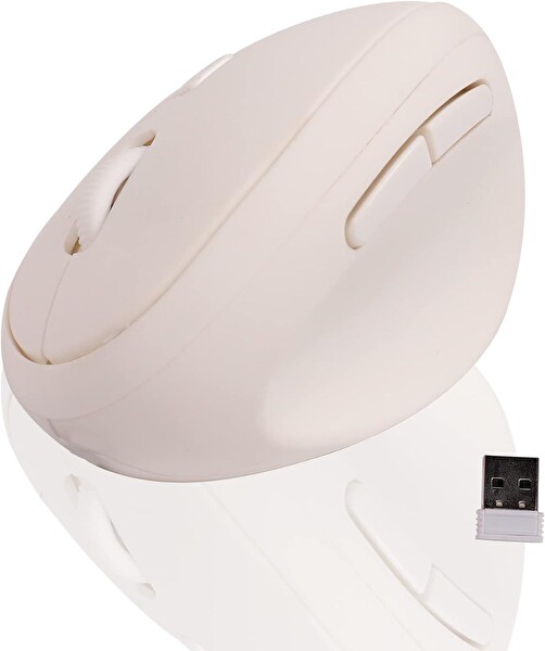 Valkyrie Y08 Dikey Kablosuz 2.4G Sessiz Şarjlı 6 Tuşlu Vertical Mouse 1600DPI 400mAh Beyaz