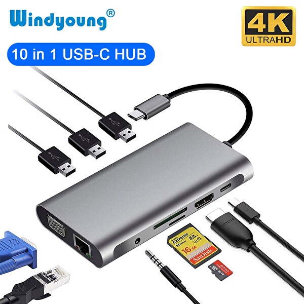 Valkyrie 10 in 1 USB 3.0 HDMI 4K SD Macbook Type-C Hub Çevirici Çoklayıcı