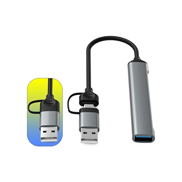 Valkyrie Macbook Uyumlu Type-C & USB Çiftli 4port USB 3.0 Splitter 5 Gbps Çevirici Hub Adaptör