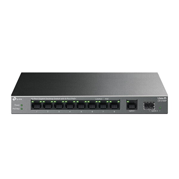 TP-Link LS1210GP 8 Port PoE+ 10-100-1000 Mbps 1 Port SFP Switch Metal Kasa