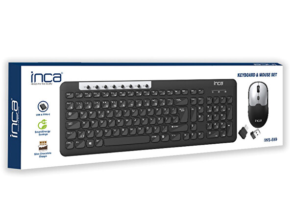 Inca IWS-599 Kablosuz Multimedya Süper Konforlu Çift Alıcılı USB & Type-C Klavye ve Mouse Seti