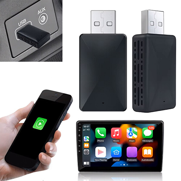Ally Kablosuz Car Play Adaptörü Apple ve Android Cihazlar için Wireless Carplay Çevirici Siyah