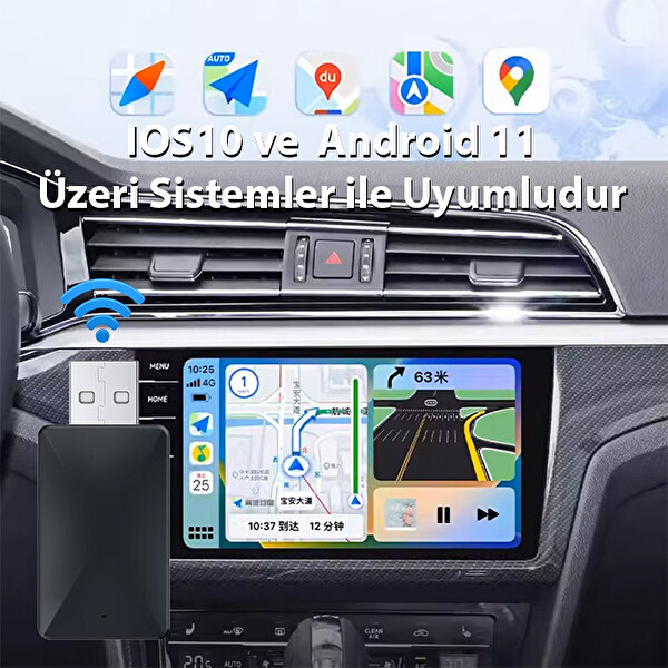 Ally Kablosuz Car Play Adaptörü Apple ve Android Cihazlar için Wireless Carplay Çevirici Siyah