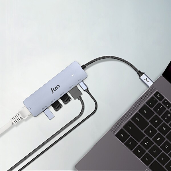 Juo Type-C 5Gbps 100W 4K 60Hz HDMI Gigabit Ethernet Dönüştürücü USB 3.2 Çoklayıcı Hub JHB61