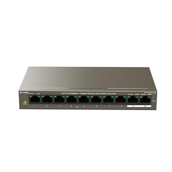 Tenda TEF1110P-8-102W 10 Port 8 Port PoE+ 10-100 - 2 Port 10-100-1000 Switch