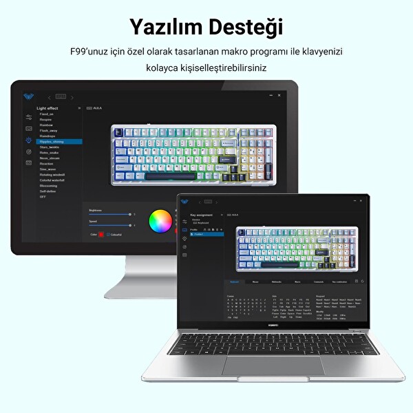 Aula F99 3 Modlu RGB Hot Swap Mekanik Linear GrayWood V3 Switch Kablosuz Makrolu Klavye Lacivert