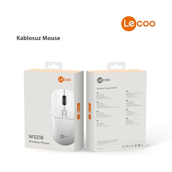 Lecoo WS216 Dual-Mode Bluetooth ve 2.4G Kablosuz Optik Mouse 7 Tuş Beyaz