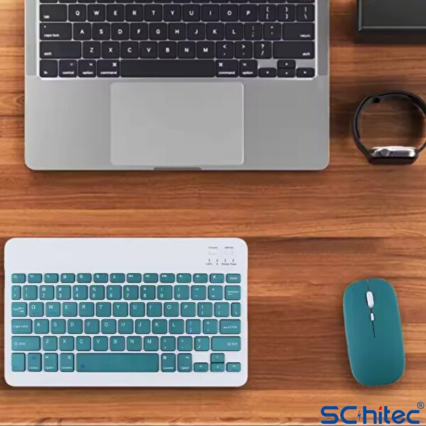 ScHitec Kablosuz Klavye ve Mouse Set Type-C Şarjlı Bluetooth 2.4G Bağlantlılı Beyaz