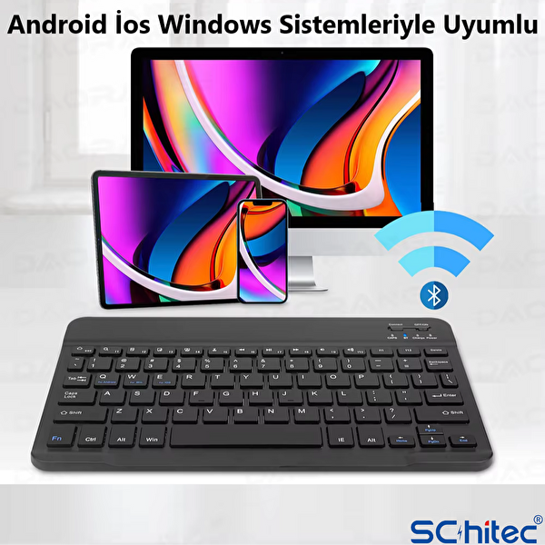 ScHitec Kablosuz Klavye ve Mouse Set Type-C Şarjlı Bluetooth 2.4G Bağlantlılı Beyaz