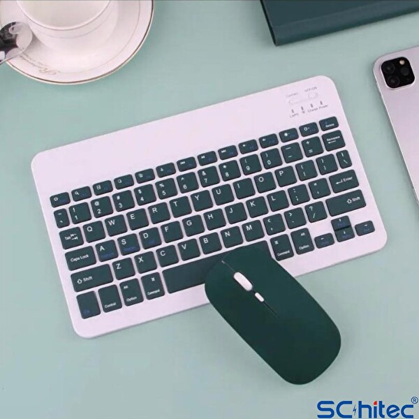 ScHitec Kablosuz Klavye ve Mouse Set Type-C Şarjlı Bluetooth 2.4G Bağlantlılı Sarı