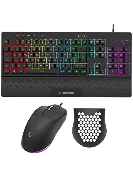 Rampage Eclipse Siyah USB RGB Aydınlatmalı Q Gaming 4 Tuş Makrolu Oyuncu Klavye ve Mouse Seti