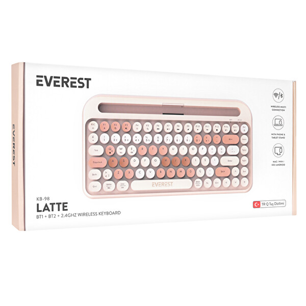 Everest KB-98 LATTE 2.4G-BT1-BT2 Çoklu Cihaz Bağlantılı Q Kablosuz klavye
