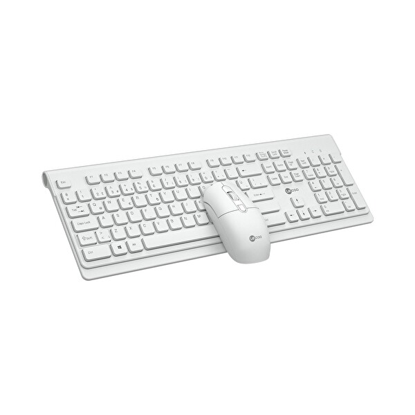 Lecoo KW203 Kablosuz Türkçe Q Ergonomik Klavye - Mouse Seti Beyaz