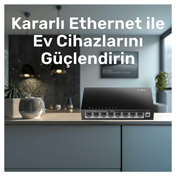 Cudy FS108 8Port 10/100Mbps Duvar Montajlı Metal Masaüstü Switch