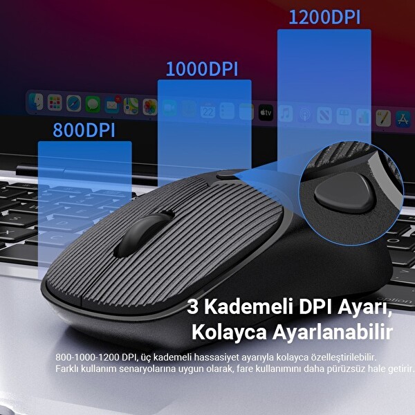 DM K17 Dual Mode Bluetooth ve 2.4GHz Kablosuz 1200DPI Ergonomik Optik Mouse