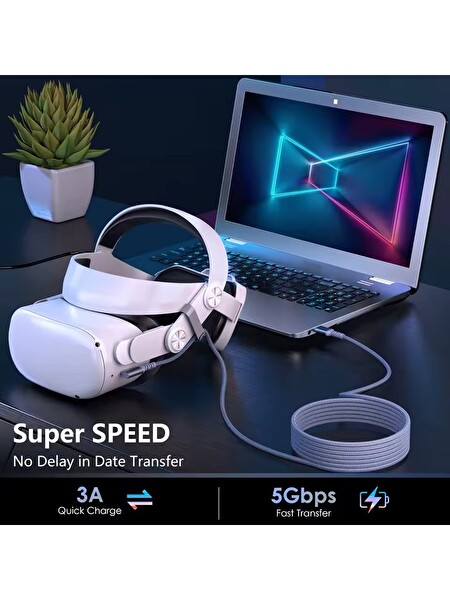 Daytona VR5 USB 3.2 Gen1 To Type-C Sanal Gerçeklik Gözlüğü VR Link Data Kablosu 5 M