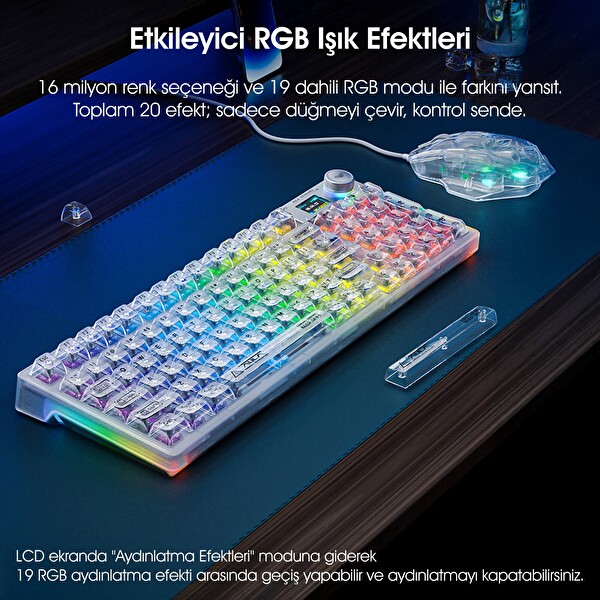 Aula F98 PRO OLED Ekranlı Makrolu Kablosuz RGB Hot-Swap Gasket Pre-Lubed Switch Mekanik Klavye