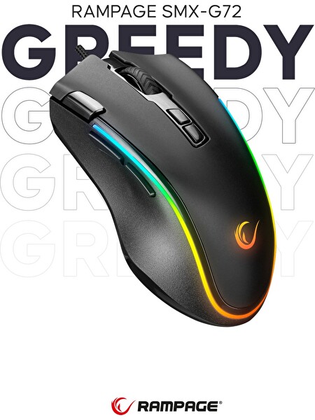 Rampage SMX-G72 Greedy 7200DPI RGB Ledli 8 Tuşlu Makrolu Gaming Mouse