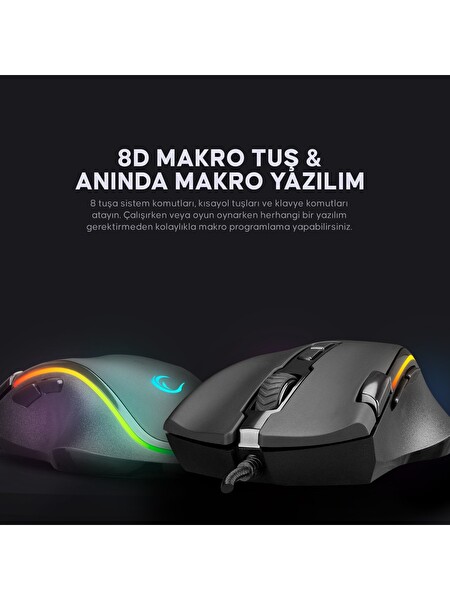 Rampage SMX-G72 Greedy 7200DPI RGB Ledli 8 Tuşlu Makrolu Gaming Mouse