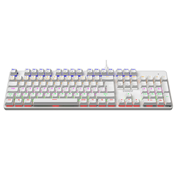 Everest KB-MK1 Lumos Beyaz USB Rainbow Aydınlatmalı Blue Switch Full Anti-Ghosting Mekanik Gaming Oyuncu Klavyesi