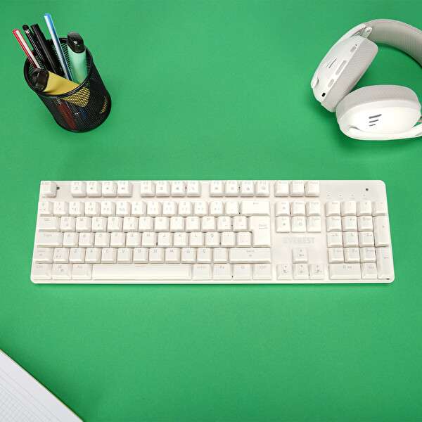 Everest KB-MK1 Lumos Beyaz USB Rainbow Aydınlatmalı Blue Switch Full Anti-Ghosting Mekanik Gaming Oyuncu Klavyesi