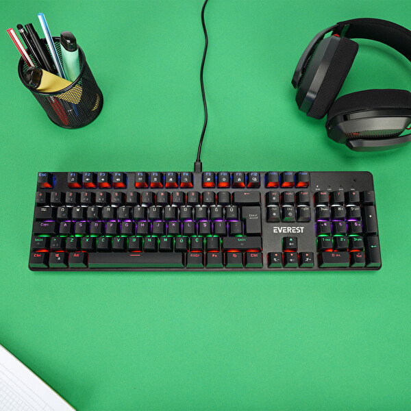 Everest KB-MK1 Lumos Siyah USB Rainbow Aydınlatmalı Red Switch Full Anti-Ghosting Mekanik Gaming Oyuncu Klavyesi
