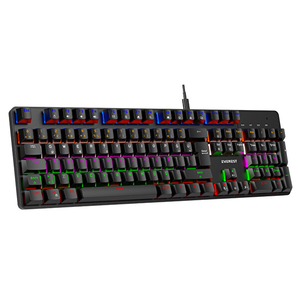 Everest KB-MK1 Lumos Siyah USB Rainbow Aydınlatmalı Blue Switch Full Anti-Ghosting Mekanik Gaming Oyuncu Klavyesi