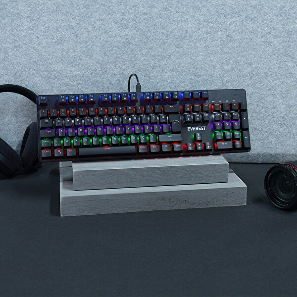 Everest KB-MK1 Lumos Siyah USB Rainbow Aydınlatmalı Blue Switch Full Anti-Ghosting Mekanik Gaming Oyuncu Klavyesi