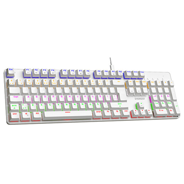 Everest KB-MK1 Lumos Beyaz USB Rainbow Aydınlatmalı Red Switch Full Anti-Ghosting Mekanik Gaming Oyuncu Klavyesi