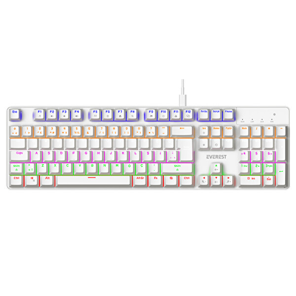 Everest KB-MK1 Lumos Beyaz USB Rainbow Aydınlatmalı Red Switch Full Anti-Ghosting Mekanik Gaming Oyuncu Klavyesi