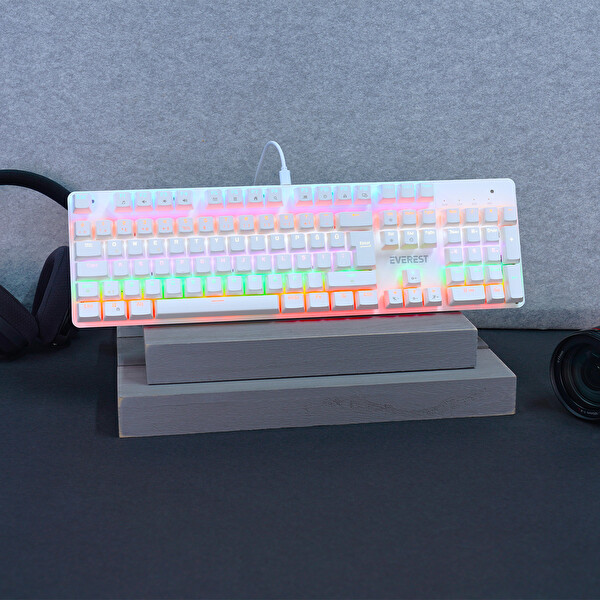 Everest KB-MK1 Lumos Beyaz USB Rainbow Aydınlatmalı Red Switch Full Anti-Ghosting Mekanik Gaming Oyuncu Klavyesi