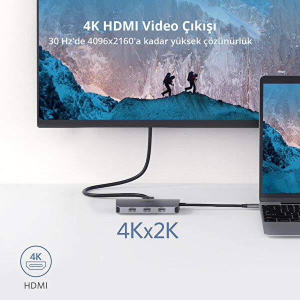 Ugreen 50771 CM212 6in1 USB C to 1GB/s Ethernet 4K HDMI USB 3.0 Hub Çoklayıcı 100W Hızlı PD Şarj