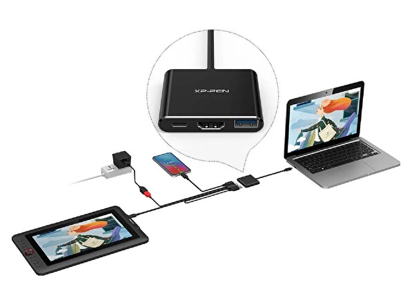 XP-Pen 3'ü 1 Arada Çok Fonksiyonlu USB-C Hub (Type-C'den USB HDMI ve PD'ye)