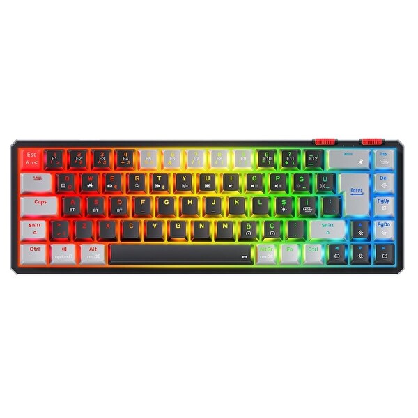 Rampage Yoru Mini Pro Q Outemu Red RGB 2.4GHz BT5.0 Type-C 5 Bağlantı Mekanik Gaming Klavye Siyah Gri