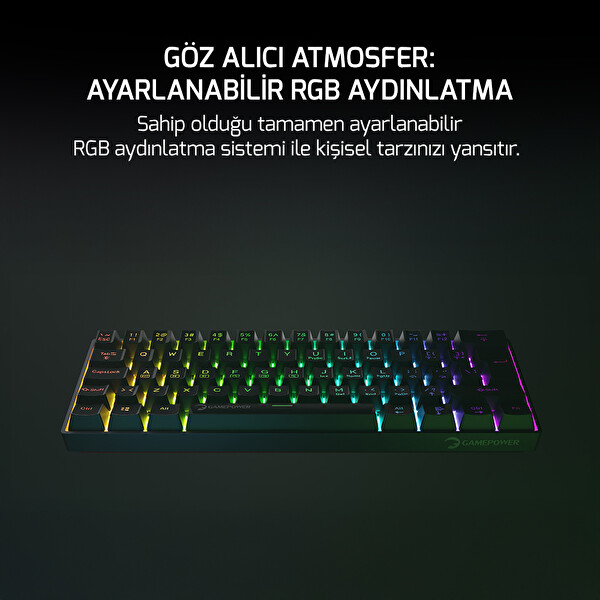 Gamepower Lyra 60M RGB TKL Red Switch Kablolu Klavye Siyah