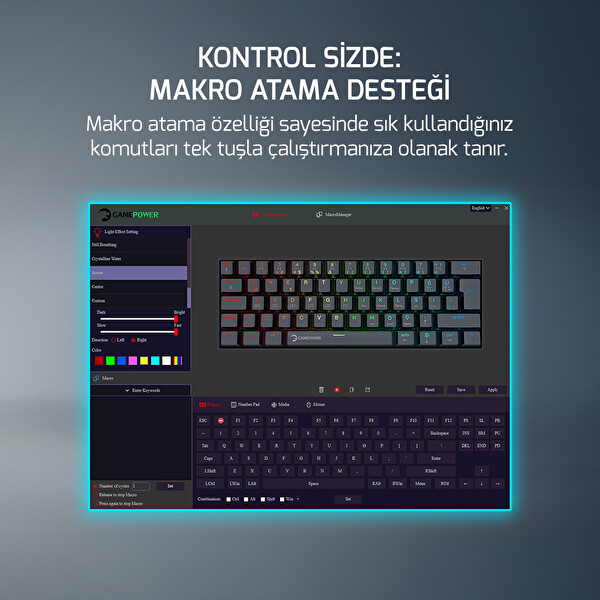 Gamepower Lyra 60M RGB TKL Blue Switch Kablolu Klavye Siyah