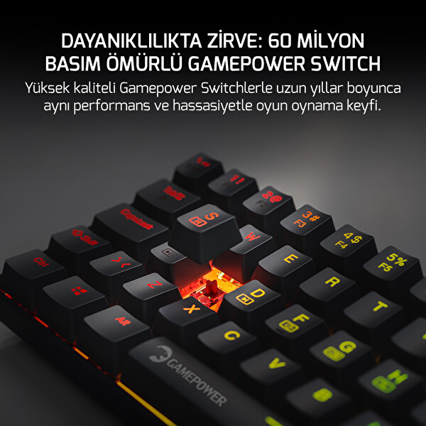 Gamepower Lyra 60M RGB TKL Blue Switch Kablolu Klavye Siyah