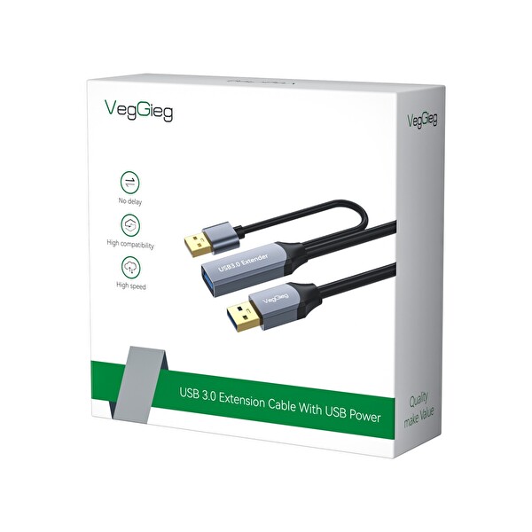 VegGieg USB 3.0 Aktif Uzatma Kablosu Sinyal Güçlendiricili USB-A Erkek to Dişi 10 M Extender Uzatıcı Kablo