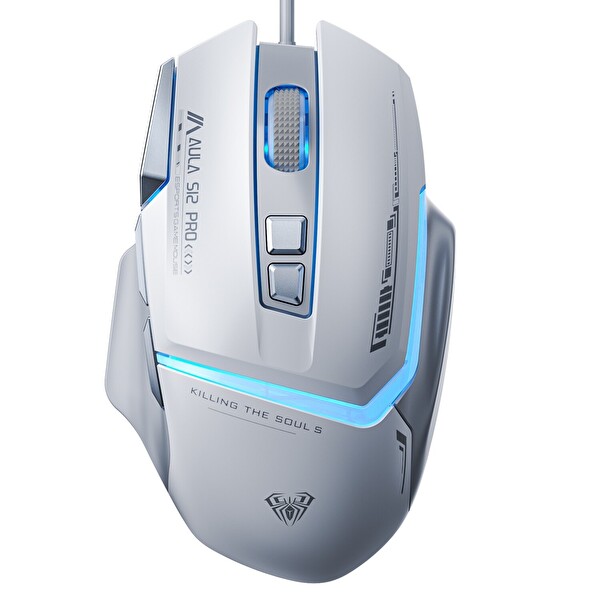 Aula S12 Pro 12800 DPI 8 Tuşlu Makrolu Kablolu Optik Gaming Oyuncu Mouse Beyaz