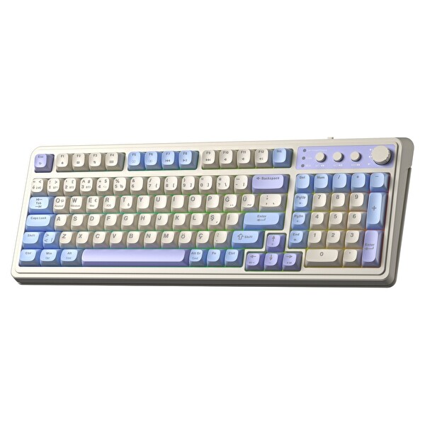 Aula S99 Retro RGB Gaming 3 Modlu Bluetooth 2.4 GHz USB-C Kablosuz Makrolu Türkçe Q Klavye Mavi