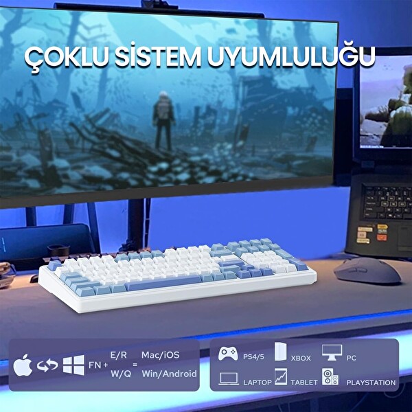 Aula F99 3 Modlu RGB Hot Swap Mekanik Reaper Switch Kablosuz Makrolu Klavye Mavi