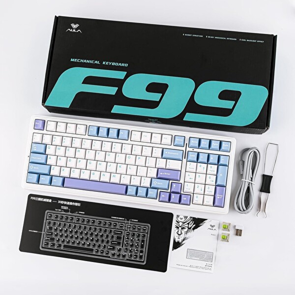 Aula F99 3 Modlu RGB Hot Swap Mekanik Reaper Switch Kablosuz Makrolu Klavye Mavi