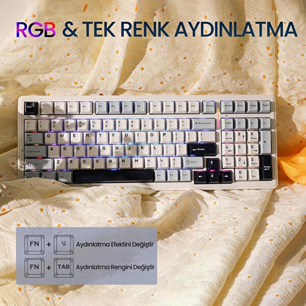 Aula F99 3 Modlu RGB Hot Swap Mekanik Reaper Switch Kablosuz Makrolu Klavye Lacivert